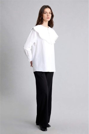 DeFacto Regular Fıt Poplin Uzun Kollu Ecru Tunik H7641AX26SMER105