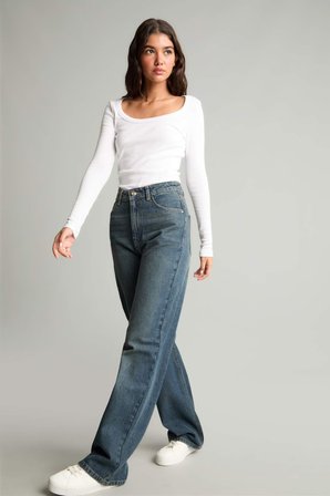 DeFacto %100 Pamuk 90's Wıde Leg Yüksek Bel Jean Pantolon E9122AX26AUNM34