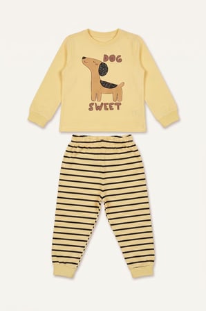 DeFacto Baskılı Uzun Kol Üst Çizgili Alt 2'li Pijama Takımı Erkek Bebek I1433A526AUYL166