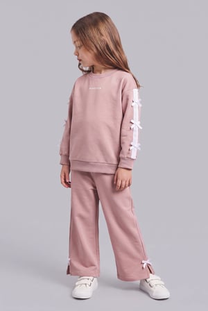 DeFacto %100 Pamuk Fiyonk Detaylı Baskılı Basic Sweatshirt Üst Geniş Kesim Alt 2'li Takım Kız Bebek I3660A526AUPR347