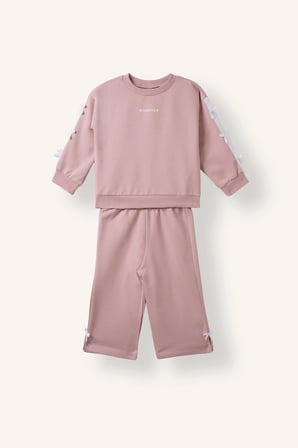 DeFacto %100 Pamuk Fiyonk Detaylı Baskılı Basic Sweatshirt Üst Geniş Kesim Alt 2'li Takım Kız Bebek I3660A526AUPR347