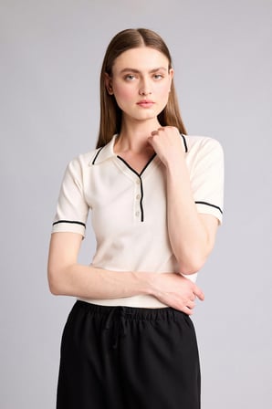 Defacto G9226AXER105 Ekru Ultra Yumuşak Regular Fıt Polo Yaka Kısa Kollu Tişört