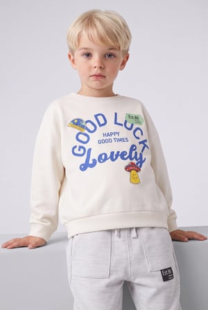 Oversize Bisiklet Yaka Baskılı Sweatshirt Erkek Bebek