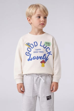 Oversize Bisiklet Yaka Baskılı Sweatshirt Erkek Bebek