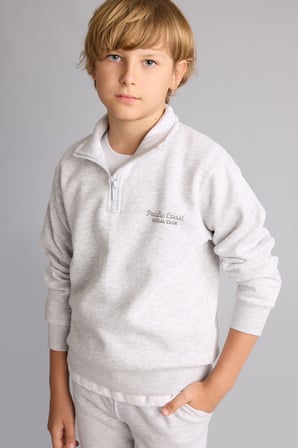 Regular Fit Yarım Fermuarlı Dik Yaka İçi Yumuşak Tüylü Yazı İşlemeli Sweatshirt Erkek Çocuk