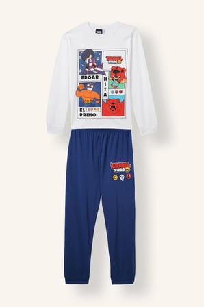 Brawl Stars Lisanslı Baskılı Bisiklet Yaka Uzun Kol Üst Baskılı Alt 2'li Pijama Takımı Erkek Çocuk