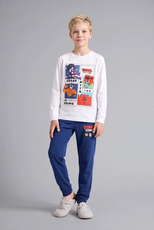 Brawl Stars Lisanslı Baskılı Bisiklet Yaka Uzun Kol Üst Baskılı Alt 2'li Pijama Takımı Erkek Çocuk