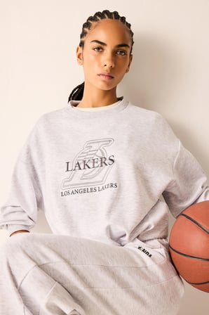 NBA Los Angeles Lakers Balloon Fit Bisiklet Yaka Skuba Dalgıç Kumaş Baskılı Sweatshirt