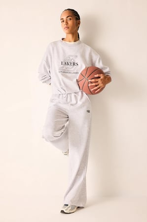 NBA Los Angeles Lakers Balloon Fit Bisiklet Yaka Skuba Dalgıç Kumaş Baskılı Sweatshirt
