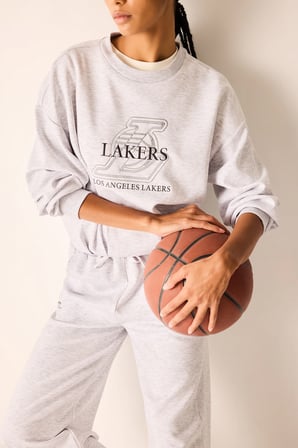 NBA Los Angeles Lakers Balloon Fit Bisiklet Yaka Skuba Dalgıç Kumaş Baskılı Sweatshirt