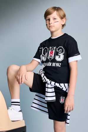 DeFacto %100 Pamuk Beşiktaş Tişört Şort Pijama Takımı Erkek Çocuk H7342A826HSBK81