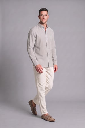 Regular Fit İnce Çizgili Pamuklu Uzun Kollu Gömlek