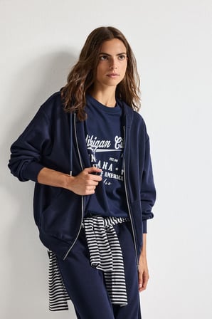 DeFacto Pamuklu Relax Fit Kapüşonlu Basıc Kalın Fermuarlı Sweatshirt C1809AX26WNNV251