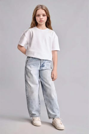 DeFacto Baggy Fıt Jean Açık Mavi Pantolon Kız Çocuk H6244A826AUNM39