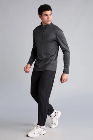 Slim Fit Dik Yaka Çabuk Kuruyan Nefes Alabilen Esnek Kumaş Fermuarlı Sporcu Uzun Kollu Tişört
