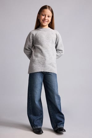 Reglan Kol Bisiklet Yaka Triko Basic Kazak Kız Çocuk