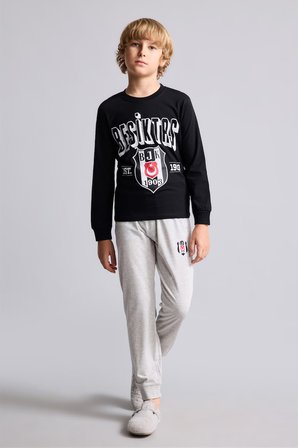 DeFacto %100 Pamuk Beşiktaş Baskılı Bisiklet Yaka Uzun Kollu 2'li Pijama Takımı Erkek Çocuk I2027A826AUBK81