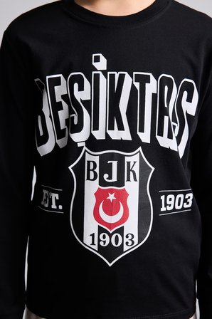 DeFacto %100 Pamuk Beşiktaş Baskılı Bisiklet Yaka Uzun Kollu 2'li Pijama Takımı Erkek Çocuk I2027A826AUBK81
