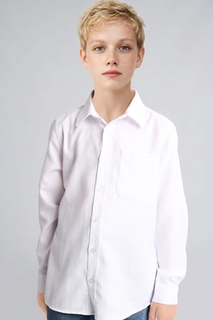 DeFacto Polo Yaka Oxford Uzun Kollu Basic Düz Beyaz Okul Gömleği Erkek Çocuk T8854A626AUWT34