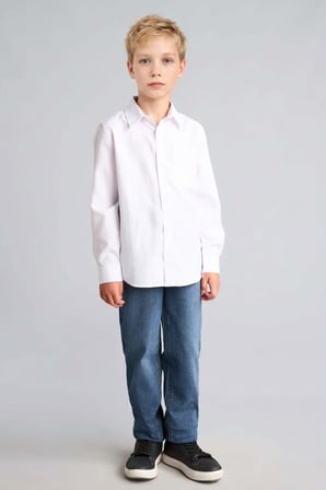 DeFacto Polo Yaka Oxford Uzun Kollu Basic Düz Beyaz Okul Gömleği Erkek Çocuk T8854A626AUWT34