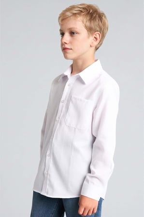DeFacto Polo Yaka Oxford Uzun Kollu Basic Düz Beyaz Okul Gömleği Erkek Çocuk T8854A626AUWT34