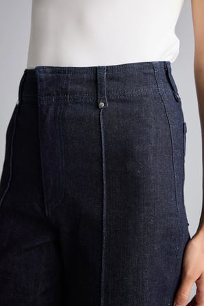 Ön Dikişli Culotte Yüksek Bel Duble Paça Jean Pantolon