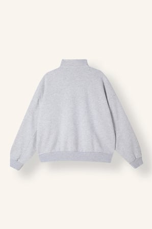 Oversize Dik Yakalı Yarım Fermuarlı Baskılı Sweatshirt