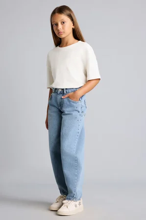 Baggy Fıt Jean Pantolon Kız Çocuk