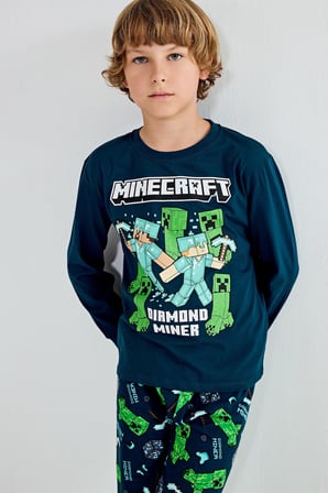 DeFacto Minecraft Diamond Miner Baskılı Uzun Kollu Üst Lastikli Paça Alt 2'li Pijama Takımı Erkek Çocuk H6701A826AUGN614