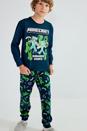 DeFacto Minecraft Diamond Miner Baskılı Uzun Kollu Üst Lastikli Paça Alt 2'li Pijama Takımı Erkek Çocuk H6701A826AUGN614