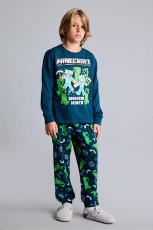 DeFacto Minecraft Diamond Miner Baskılı Uzun Kollu Üst Lastikli Paça Alt 2'li Pijama Takımı Erkek Çocuk H6701A826AUGN614