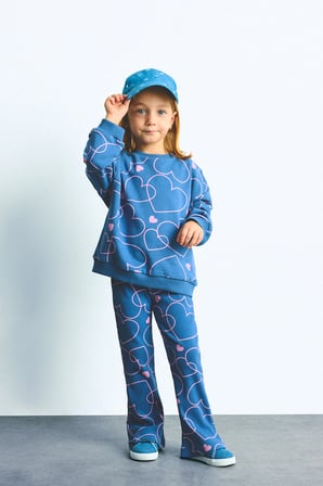 DeFacto Kalp Desenli Bisiklet Yaka Sweatshirt Esnek Belli İspanyol Paça Alt 2'li Takım Kız Bebek I3663A526WNBE341