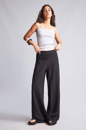 Wıde Leg Normal Bel Standart Boy Keten Karışımlı Pantolon