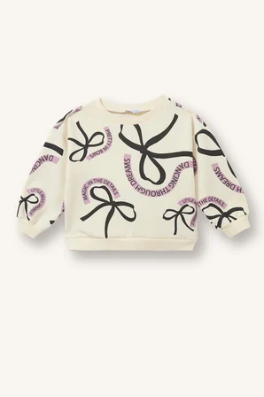Baskılı Bisiklet Yaka Sweatshirt Kız Bebek