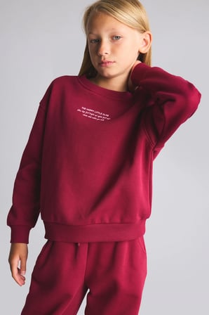 Relax Fit Bisiklet Yaka Düşük Omuzlu Baskılı Sweatshirt Kız Çocuk