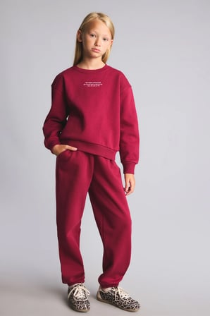 Relax Fit Bisiklet Yaka Düşük Omuzlu Baskılı Sweatshirt Kız Çocuk