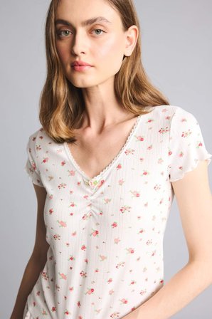 DeFacto Regular Fıt Kısa Kollu Desenli 2'li Ecru Pijama Takım G9932AX26SMER98