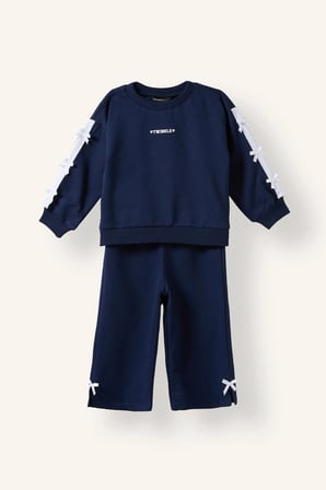 DeFacto %100 Pamuk Fiyonk Detaylı Baskılı Basic Sweatshirt Üst Geniş Kesim Alt 2'li Takım Kız Bebek I3660A526AUNV247