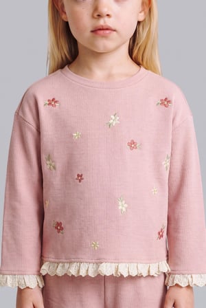 Regular Fıt Bisiklet Yaka Çiçekli Sweatshirt Kız Bebek