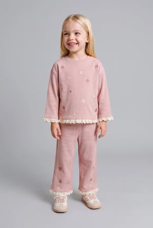 Regular Fıt Bisiklet Yaka Çiçekli Sweatshirt Kız Bebek