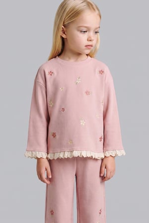 Regular Fıt Bisiklet Yaka Çiçekli Sweatshirt Kız Bebek
