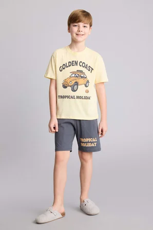 DeFacto %100 Pamuk Regular Fıt Baskılı 2'li Ecru Pijama Takımı Erkek Çocuk H4105A826HSYL83