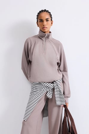 Yarım Fermuarlı Dik Yaka Waffle Sporcu Basic Sweatshirt