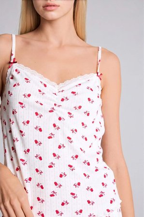 DeFacto Regular Fıt Şortlu Askılı Desenli 2'li Ekru Pijama Takımı H7393AX26HSER98