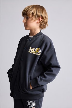 DeFacto NBA Los Angeles Lakers Sırt Baskılı Bisiklet Yaka Çıtçıtlı Sweatshirt Hırka Erkek Çocuk I2236A826WNAR138