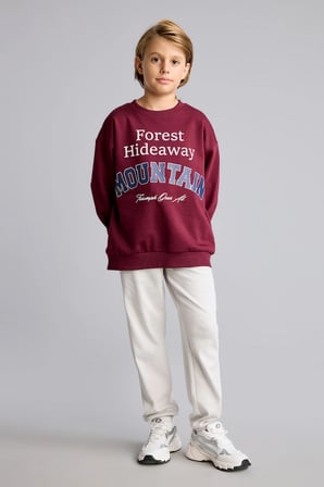 Overshirt Fit Bisiklet Yaka Baskılı Sweatshirt Erkek Çocuk