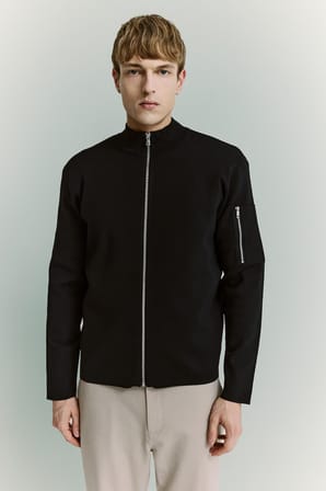 DeFacto Standart Fıt Kolej Yaka Fermuarlı Cepli Triko Bomber Hırka F7641AX26AUNV246