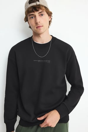 Defacto X8282AZBK81 Siyah Boxy Fıt Bisiklet Yaka Baskılı Sweatshirt