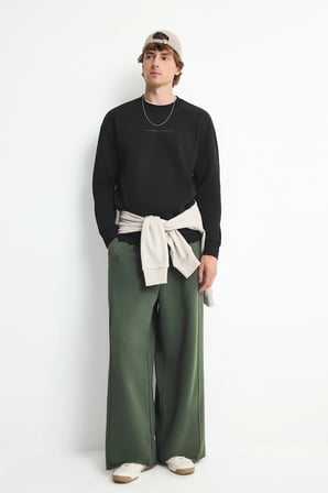 Defacto X8282AZBK81 Siyah Boxy Fıt Bisiklet Yaka Baskılı Sweatshirt