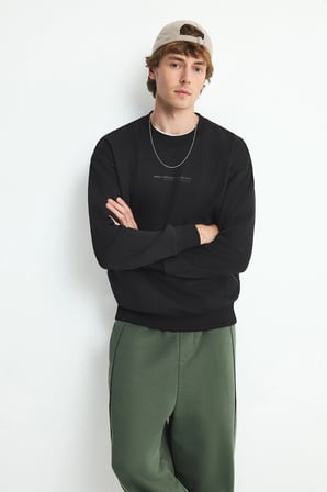 Defacto X8282AZBK81 Siyah Boxy Fıt Bisiklet Yaka Baskılı Sweatshirt